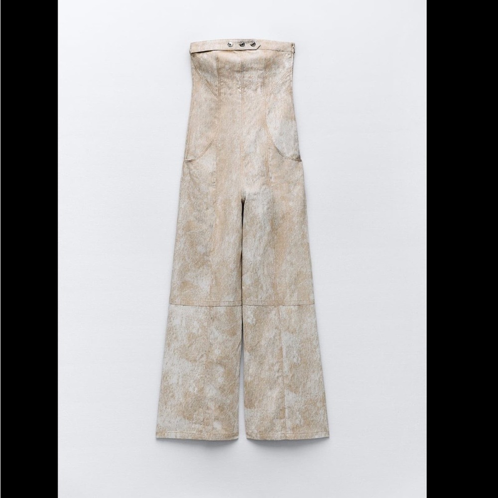 ZARA PRINTED LINEN BLEND JUMPSUIT - SIZE S - BRAND NEW WITH TAG - Picture 10 of 15